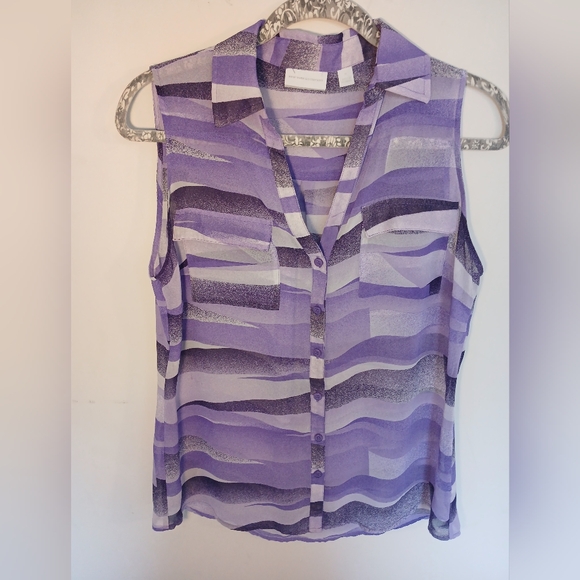New York & Company Lavender Striped Sleeveless Blouse - Picture 5 of 6